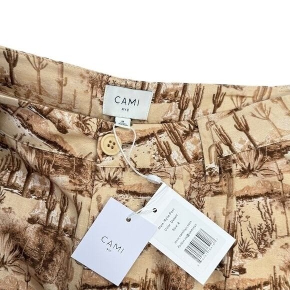 NEW Cami NYC Wide Leg Pants Cactus Desert Print Linen Blend Rylie Size 8 - Picture 2 of 7